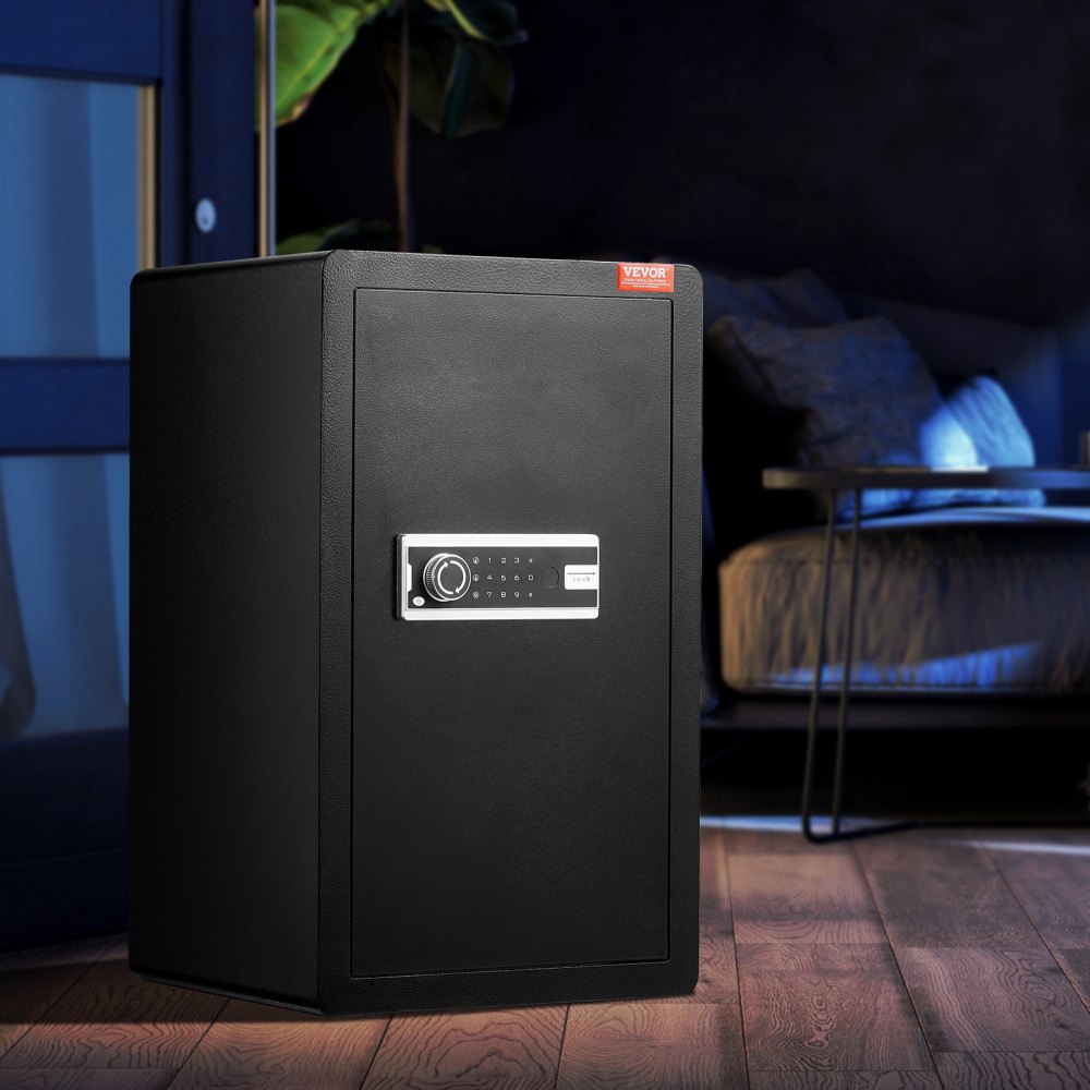VEVOR Single Door 4.0 cu.ft Safe Box with Key Lock & Password, Safe Lock Box with Fireproof Bag, Key Rack, LED Light, 2 Shelves, and 1 Cabinet for Money, Documents, Jewelry, and Valuables, Black