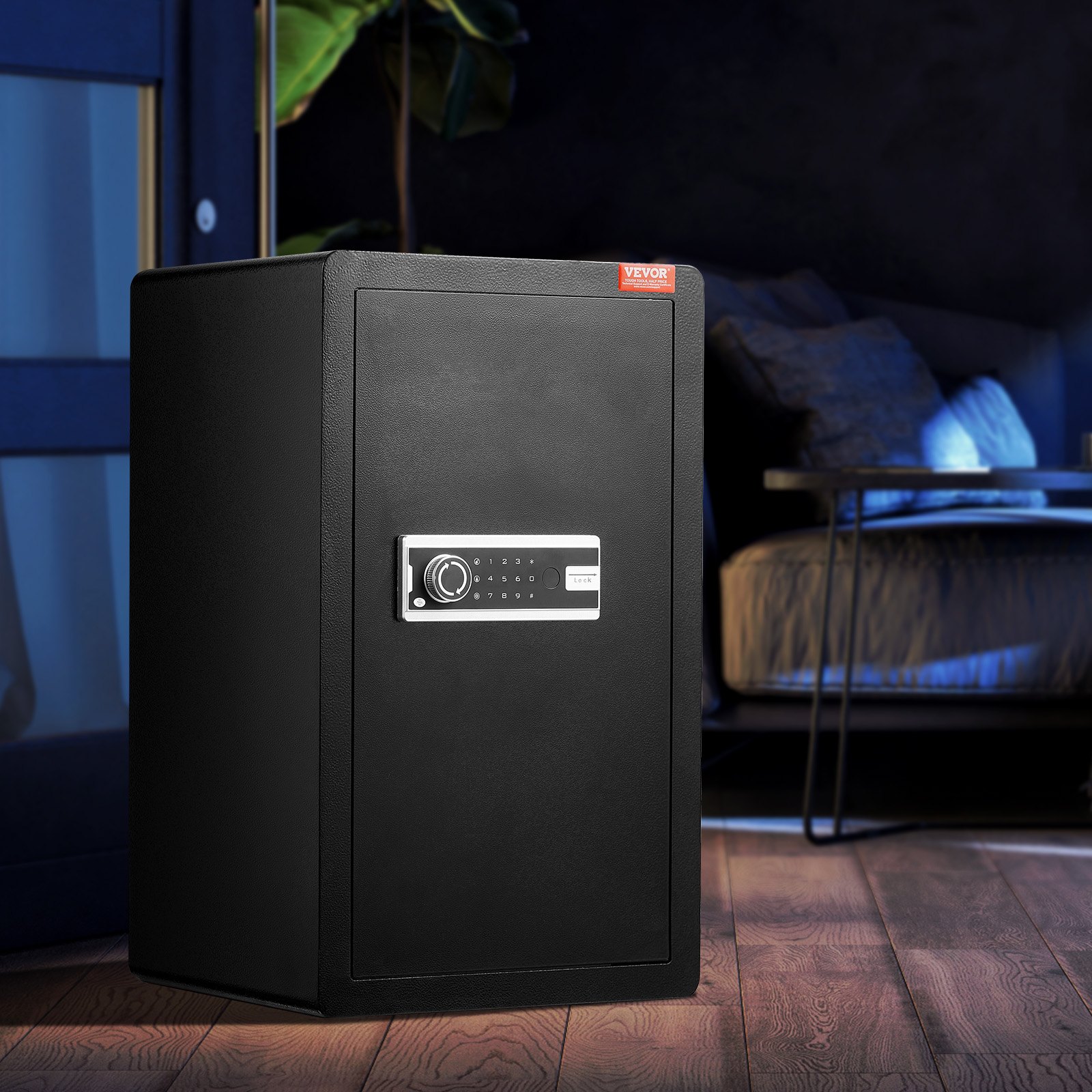 VEVOR Single Door 4.0 cu.ft Safe Box with Key Lock & Password, Safe Lock Box with Fireproof Bag, Key Rack, LED Light, 2 Shelves, and 1 Cabinet for Money, Documents, Jewelry, and Valuables, Black