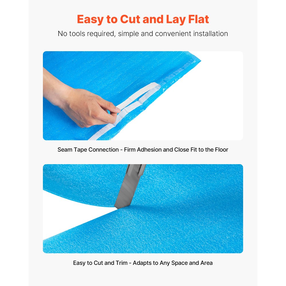 VEVOR Floor Underlayment 600 sq. ft, 3-in-1 2 mm Thick Flooring Padding with Tape & Vapor Barrier, Heavy Duty EPE Foam Soundproofing & Noise Reduction, for Laminate Wood (6 Rolls x 100 sq. ft)