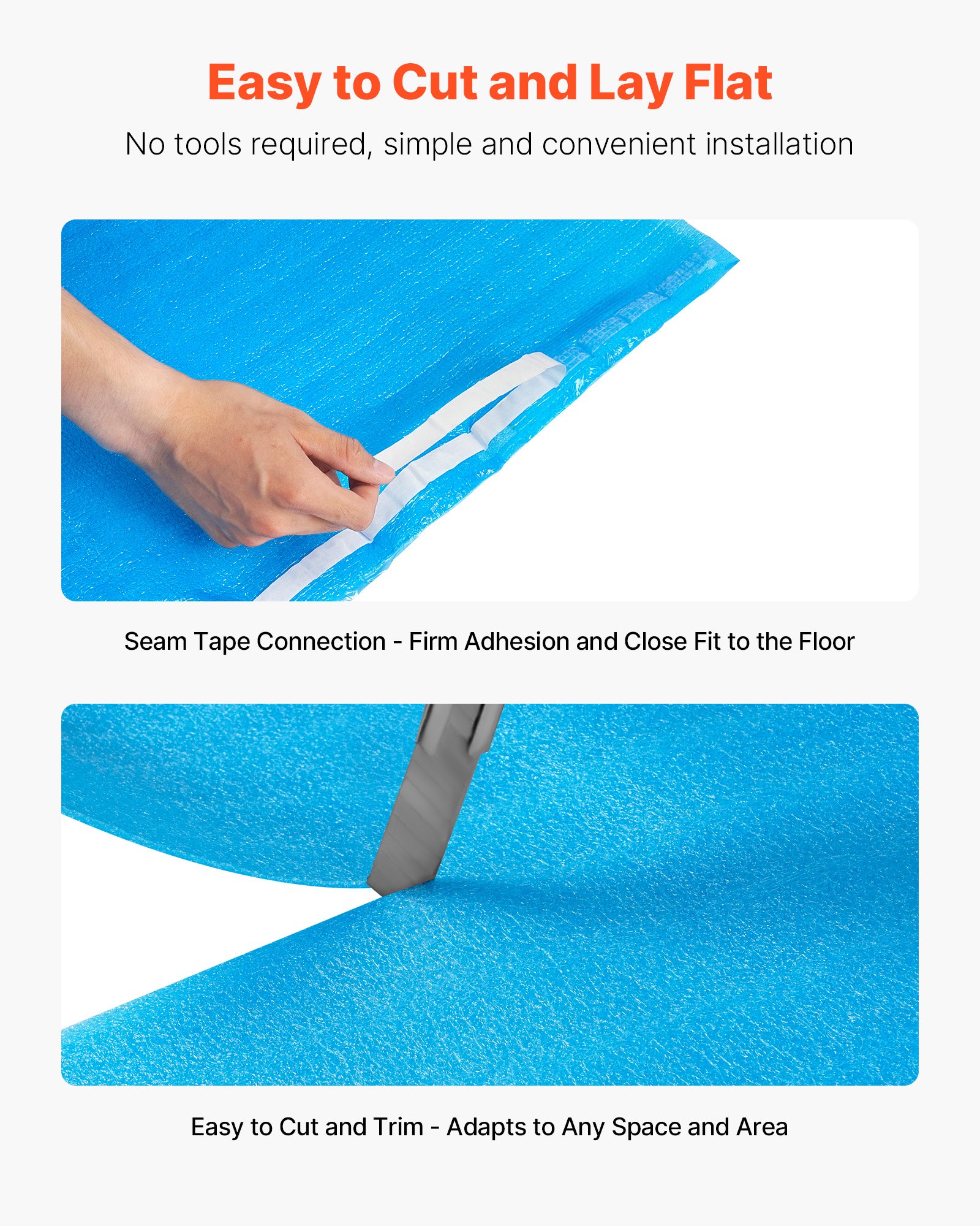 VEVOR Floor Underlayment 600 sq. ft, 3-in-1 2 mm Thick Flooring Padding with Tape & Vapor Barrier, Heavy Duty EPE Foam Soundproofing & Noise Reduction, for Laminate Wood (6 Rolls x 100 sq. ft)