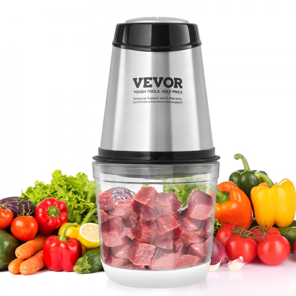 VEVOR Food Processor, Electric Meat Grinder with 4-Wing Stainless Steel  Blades, 8 Cup+5 Cup Two Bowls, 400W Electric Food Chopper, 2 Speeds Food  Grinder for Baby Food, Meat, Onion, Vegetables