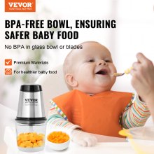 VEVOR Food Processor, Electric Meat Grinder with 4-Wing Stainless Steel Blades, 2.5 Cup Glass Bowl, 400W Electric Food Chopper, 2 Speeds Food Grinder for Baby Food, Meat, Onion, Vegetables
