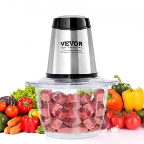 VEVOR Food Processor, Electric Meat Grinder with 4 Stainless Steel Blades, 5 Cup Glass Bowl, 400W Electric Food Chopper, 2 Speeds Food Grinder for Baby Food, Meat, Onion, Vegetables