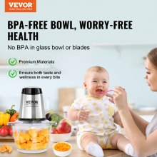 VEVOR Electric Food Chopper Food Processor 5 Cup Glass Bowl Meat Grinder Mixer