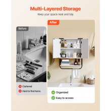 VEVOR Bathroom Wall Cabinet, with 2 Doors & Adjustable Shelf, Over the Toilet Storage Medicine Cabinet Wall Mounted, Hanging Organizer with Open Partition & Towel Bar for Laundry Room Kitchen, White