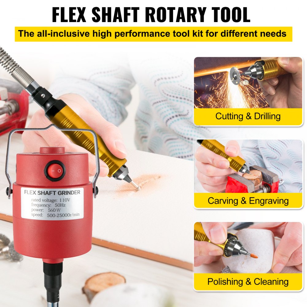 FlySkip Flex Shaft Rotary Tool 1000W 30000RPM,Flex Shaft Hanging Grinder  Carver with Forward and Reverse Rotation, Multi-function Metalworking with  Foot Pedal Control for Carving Buffing (1000W) 