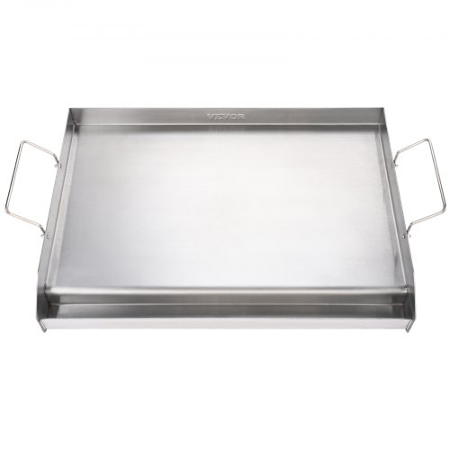 VEVOR Stainless Steel Griddle 17 in. x 13 in. Griddle Flat Top Plate with Handles Rectangular Flat Top Grill with Drain Hole, Silver