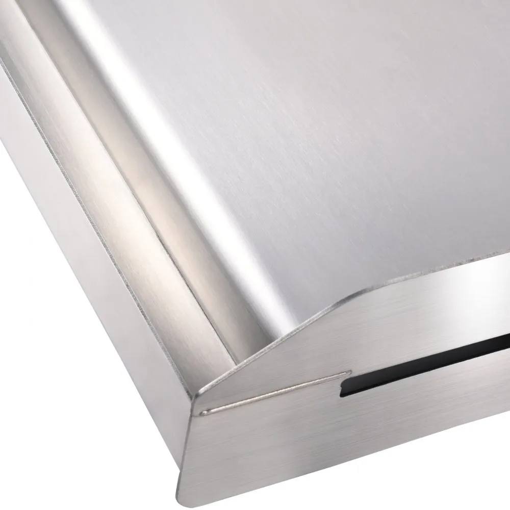 stainless steel VEVOR stove top griddle with smooth surface and corner details.