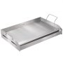 VEVOR stove top griddle made of stainless steel with raised edges and side handles.