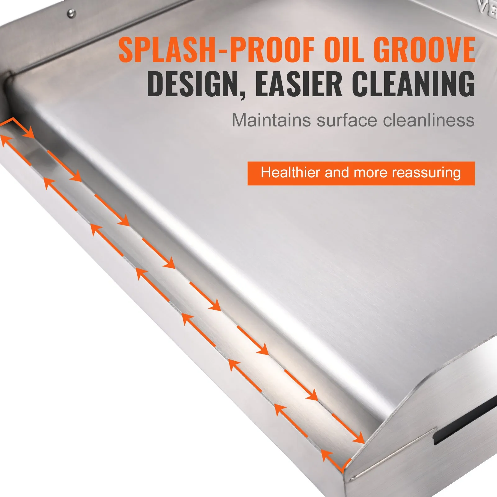 VEVOR stove top griddle with splash-proof oil groove for easier cleaning and surface cleanliness.