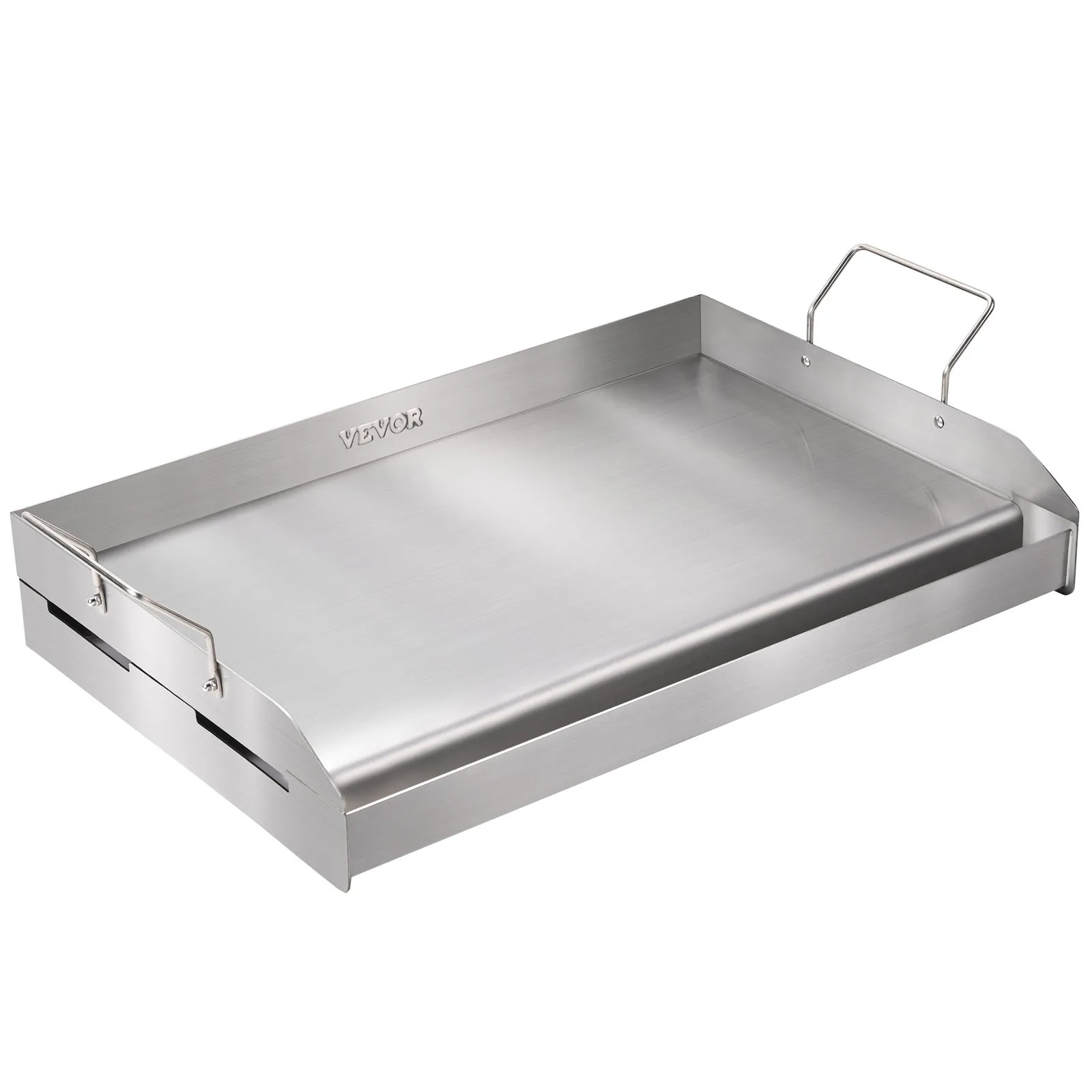 VEVOR stove top griddle made of stainless steel with raised edges and side handles.