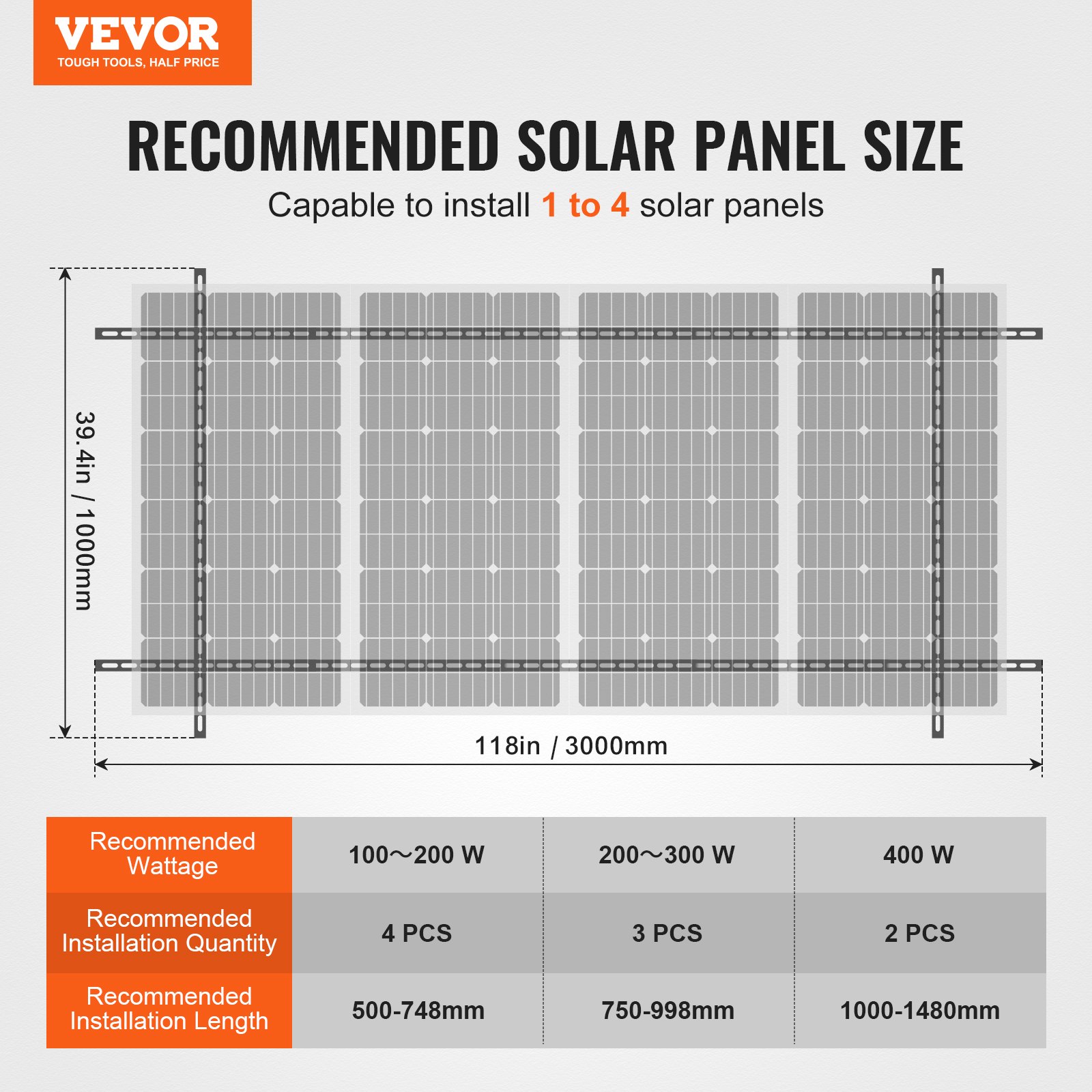 VEVOR Solar Panel Mounting Brackets, 30°-60° Adjustable Multi-Pieces Solar Panel Brackets for 1-4PCS Solar Panels, Carbon Steel Ground Mount Solar Panel Stand for Farms, RVs, Boats, Off-Grid System