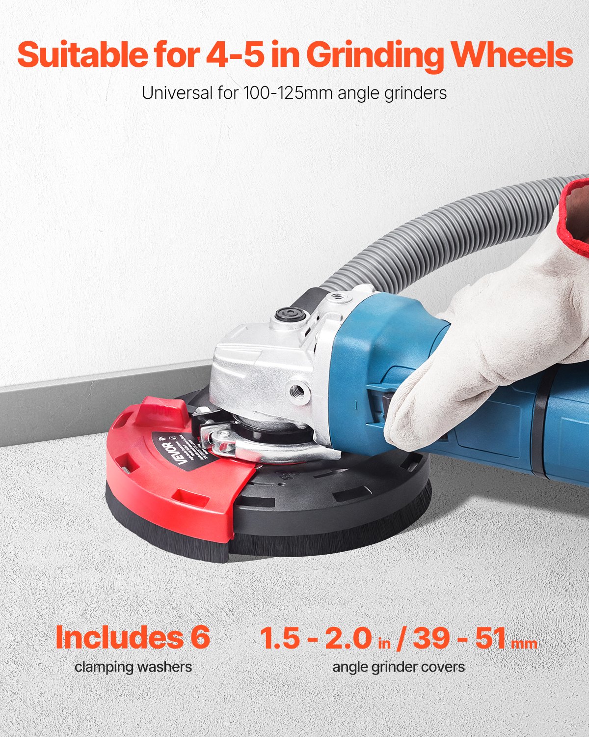 VEVOR Grinding Dust Shroud for Angle Grinder, Universal 4-5 in, Surface Grinder Dust Shroud with 6 Clamping Washers, Connect to Vacuum Cleaner, Suitable for Grinding Wood Concrete Wall Stone