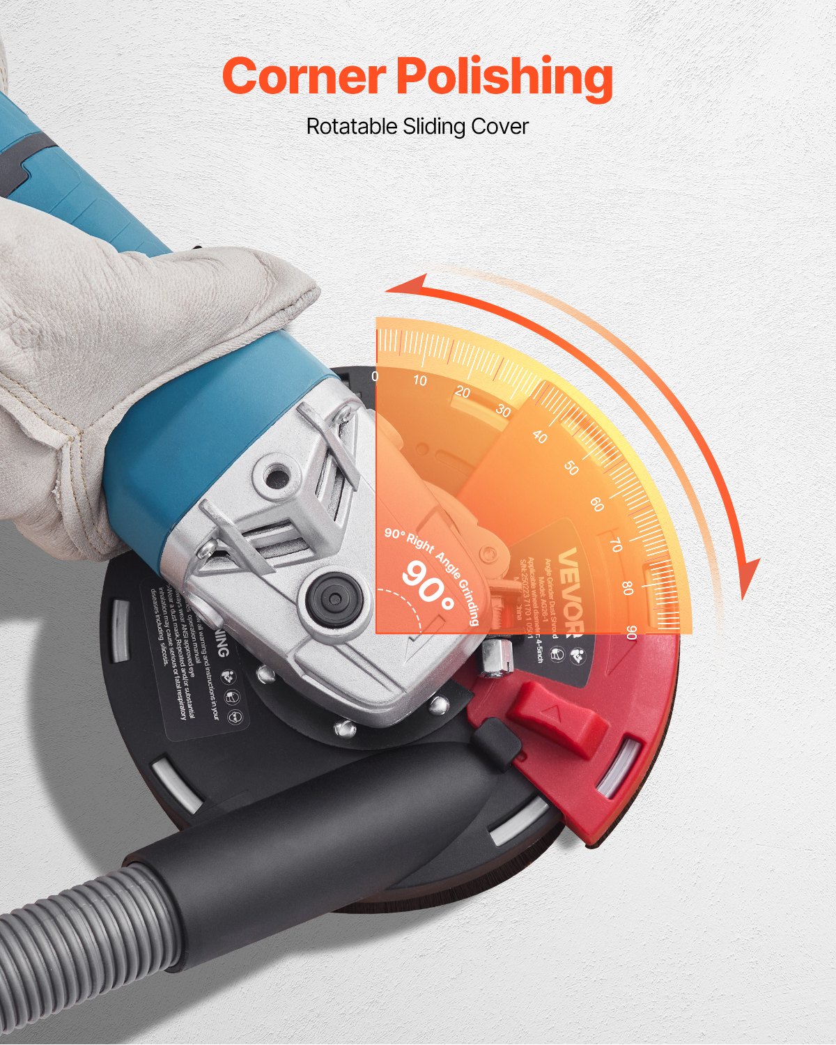 VEVOR Grinding Dust Shroud for Angle Grinder, Universal 4-5 in, Surface Grinder Dust Shroud with 6 Clamping Washers, Connect to Vacuum Cleaner, Suitable for Grinding Wood Concrete Wall Stone