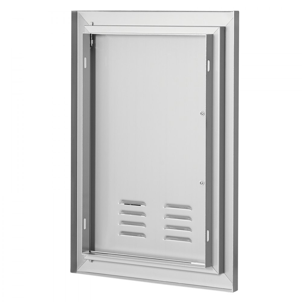VEVOR BBQ Access Door, 356x508 mm Single Outdoor Kitchen Door, Stainless Steel Flush Mount Door, Wall Vertical Door with Handle and vents, for BBQ Island, Grilling Station, Outside Cabinet