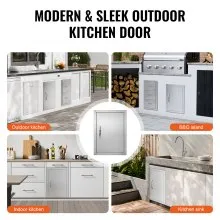 VEVOR BBQ Access Door, 16W x 22H Inch Single Outdoor Kitchen Door, Stainless Steel Flush Mount Door, Wall Vertical Door with Handle, for BBQ Island, Grilling Station, Outside Cabinet
