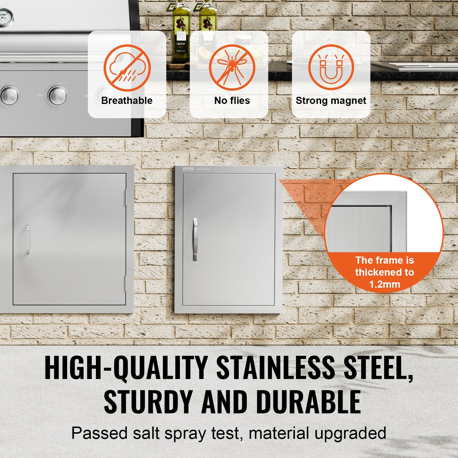 VEVOR BBQ Access Door, 407x559 mm Single Outdoor Kitchen Door, Stainless Steel Flush Mount Door, Wall Vertical Door with Handle, for BBQ Island, Grilling Station, Outside Cabinet