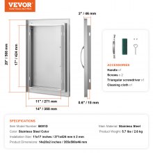 VEVOR BBQ Access Door, 355x508 mm Single Outdoor Kitchen Door, Stainless Steel Flush Mount Door, Wall Vertical Door with Handle, for BBQ Island, Grilling Station, Outside Cabinet