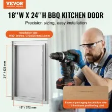 VEVOR BBQ Access Door, 457x610 mm Single Outdoor Kitchen Door, Stainless Steel Flush Mount Door, Wall Vertical Door with Handle, for BBQ Island, Grilling Station, Outside Cabinet
