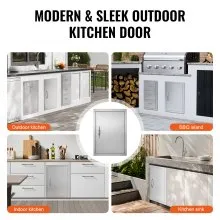 VEVOR BBQ Access Door, 457x610 mm Single Outdoor Kitchen Door, Stainless Steel Flush Mount Door, Wall Vertical Door with Handle, for BBQ Island, Grilling Station, Outside Cabinet