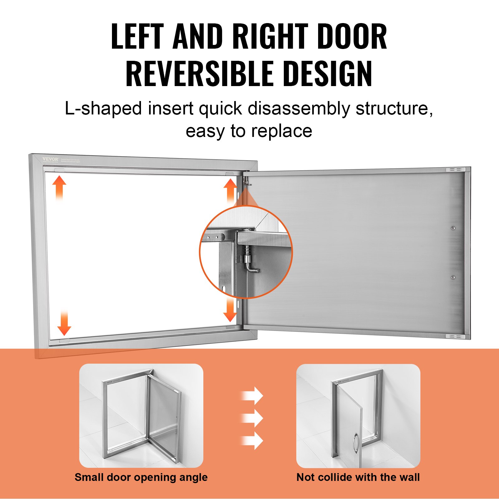 VEVOR BBQ Access Door, 685x508 mm Single Outdoor Kitchen Door, Stainless Steel Flush Mount Door, Wall Vertical Door with Handle, for BBQ Island, Grilling Station, Outside Cabinet