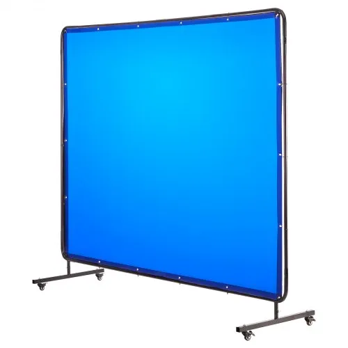VEVOR Welding Screen with Frame, 6 x 8 FT Welding Curtain Screen, Flame-Resistant Vinyl Safety Protection Screens with Lockable Swivel Wheels & 6-Level UV Protection for Workshop/Industrial Use, Blue