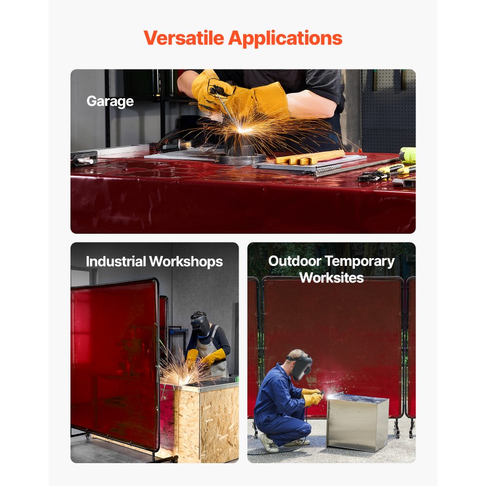 VEVOR 2PCS Welding Curtains, 1.74 x 2.34m Welding Screen Curtain, Flame-Resistant Vinyl Safety Protective Screen with 6-Level UV Protection & Hanging Holes, Portable for Workshop/Industrial Use, Red