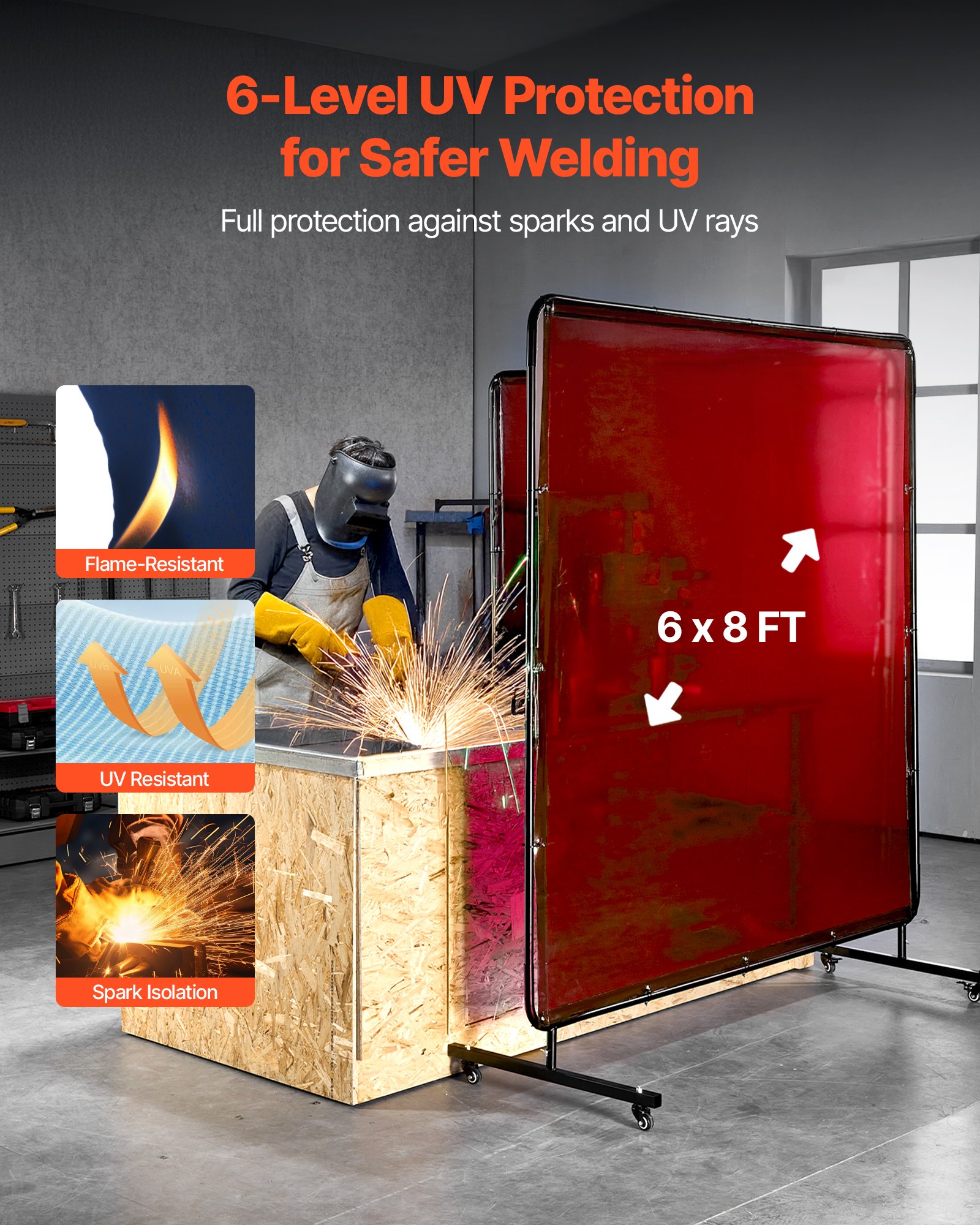VEVOR 2PCS Welding Curtains, 1.74 x 2.34m Welding Screen Curtain, Flame-Resistant Vinyl Safety Protective Screen with 6-Level UV Protection & Hanging Holes, Portable for Workshop/Industrial Use, Red