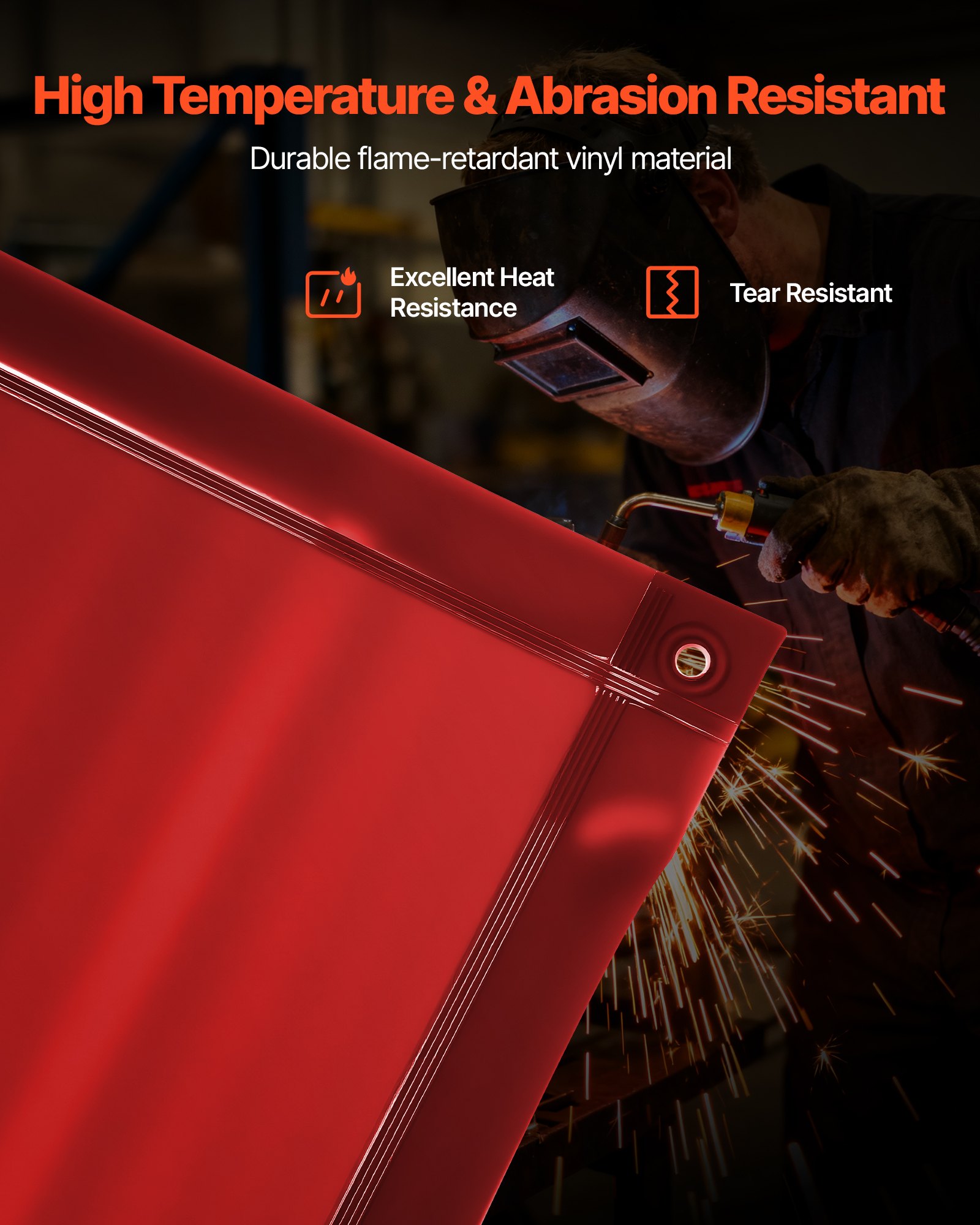 VEVOR 2PCS Welding Curtains, 1.74 x 2.34m Welding Screen Curtain, Flame-Resistant Vinyl Safety Protective Screen with 6-Level UV Protection & Hanging Holes, Portable for Workshop/Industrial Use, Red