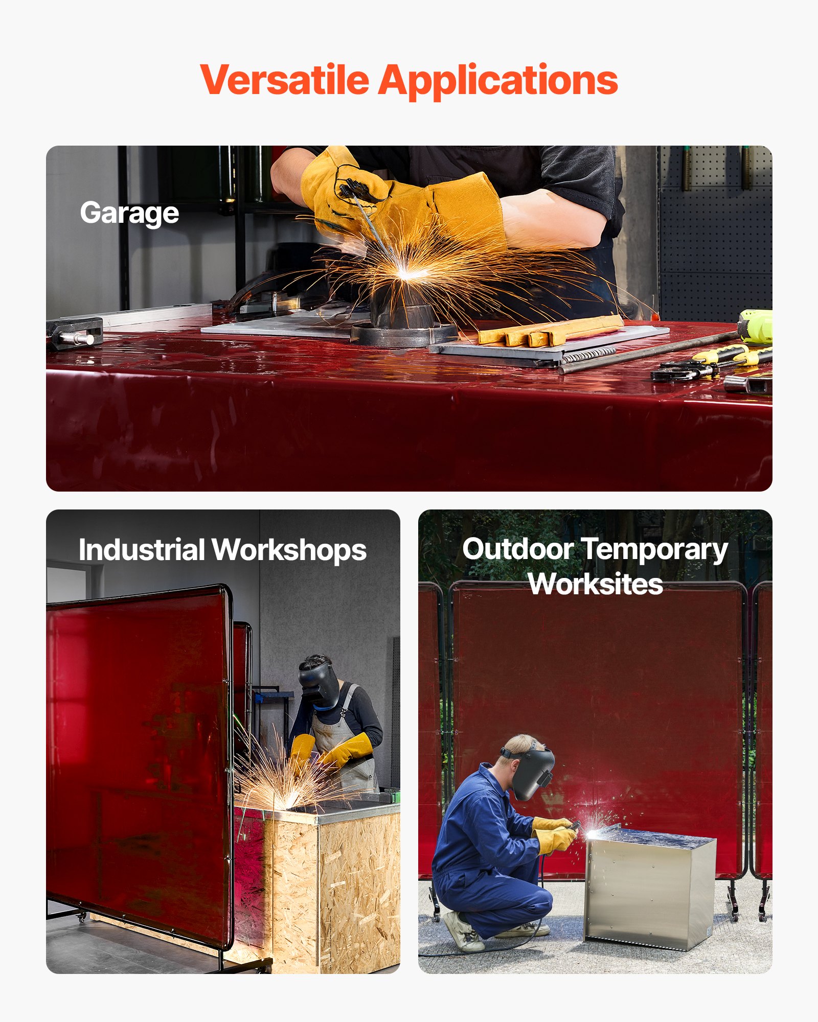VEVOR 2PCS Welding Curtains, 1.74 x 2.34m Welding Screen Curtain, Flame-Resistant Vinyl Safety Protective Screen with 6-Level UV Protection & Hanging Holes, Portable for Workshop/Industrial Use, Red
