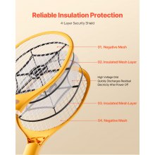 Electric Fly Swatter with 3 Layers Mesh and 500mAh Battery Yellow & Black