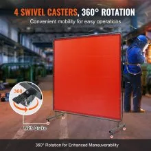 VEVOR Welding Screen with Frame, 6' x 6' Welding Curtain Screen, Flame-Resistant Vinyl Welding Protection Screen on 4 Swivel Wheels (2 Lockable), Moveable & Professional for Workshop/Industrial, Red