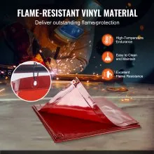VEVOR Welding Screen with Frame, 6' x 6' Welding Curtain Screen, Flame-Resistant Vinyl Welding Protection Screen on 4 Swivel Wheels (2 Lockable), Moveable & Professional for Workshop/Industrial, Red