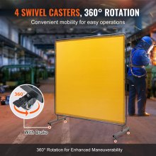 VEVOR Welding Screen with Frame, 6' x 6' Welding Curtain Screen, Flame-Resistant Vinyl Welding Protection Screen on 4 Swivel Wheel (2 Lockable), Moveable & Professional for Workshop/Industrial, Yellow