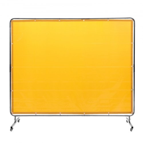 VEVOR Welding Screen with Frame, 6' x 8' Welding Curtain Screen, Flame-Resistant Vinyl Welding Protection Screen on 4 Swivel Wheel (2 Lockable), Moveable & Professional for Workshop/Industrial, Yellow