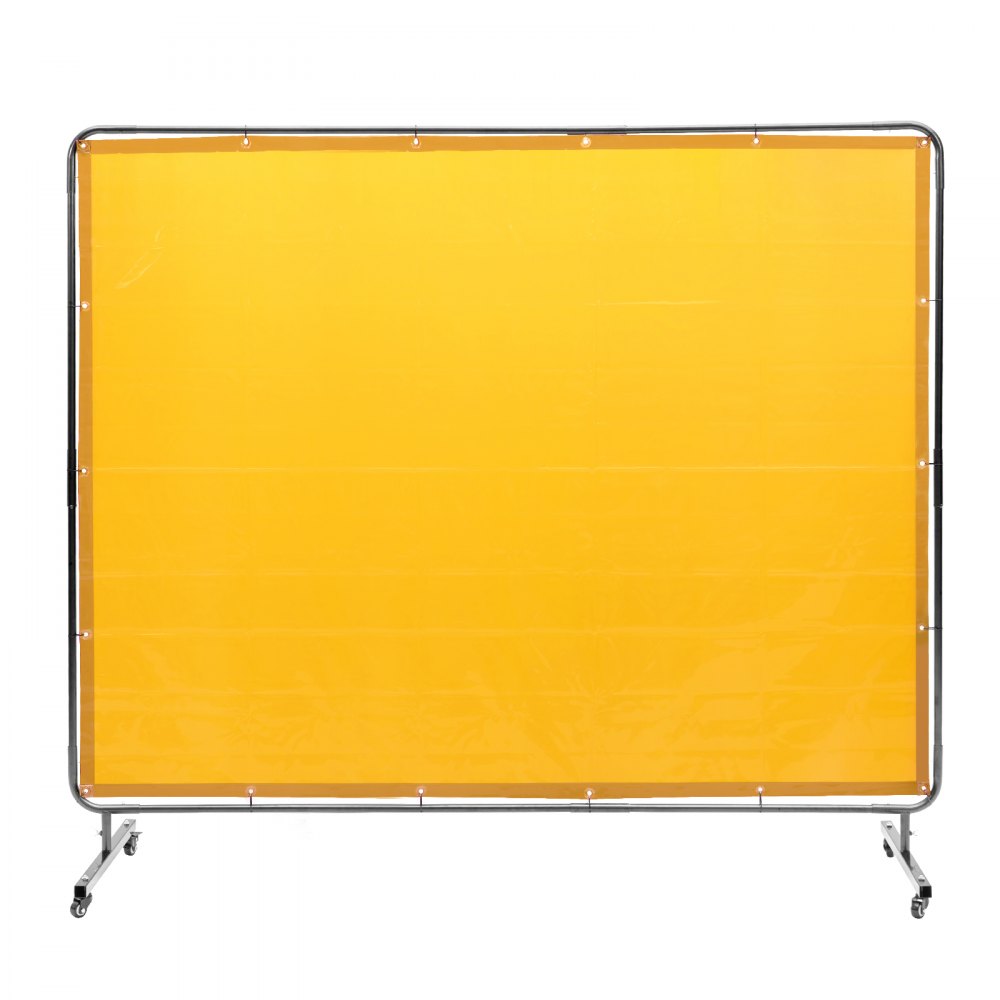 VEVOR Pantalla de soldadura con marco, pantalla de cortina de soldadura de 6' x 8', pantalla de protección de soldadura de vinilo resistente al fuego en 4 ruedas giratorias (2 bloqueables), móvil y profesional para taller/industrial, amarillo