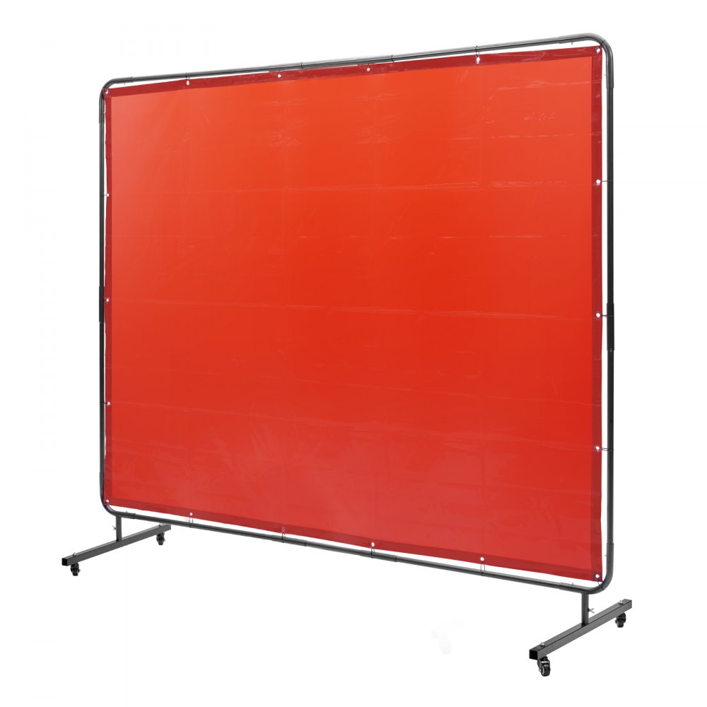 red VEVOR welding screen with sturdy metal frame and wheels for mobility.
