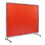 VEVOR welding screen in red with metal frame and caster wheels for easy mobility.