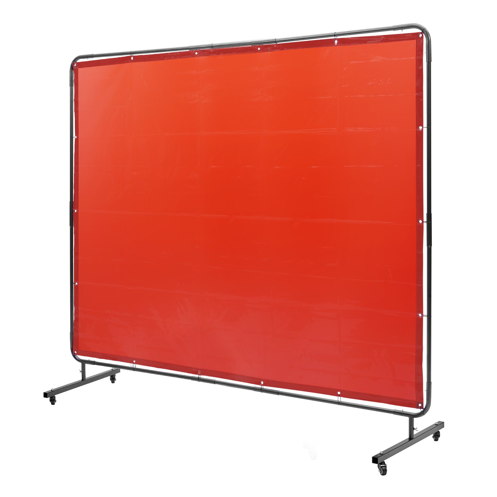 red VEVOR welding screen with sturdy metal frame and wheels for mobility.