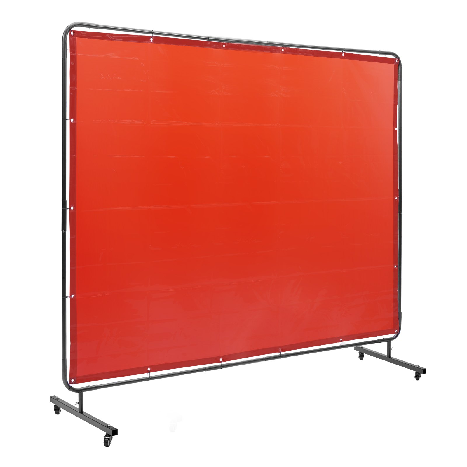 VEVOR welding screen in red with metal frame and caster wheels for easy mobility.