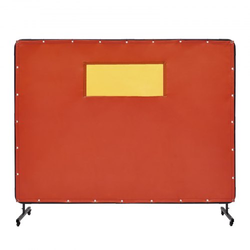 VEVOR Welding Screen with Frame, 6' x 8' Welding Curtain Screens, Flame-Resistant Vinyl Welding Protection Screen with 4 Swivel Wheels (2 Lockable) & Transparent Window for Workshop/Industrial, Red