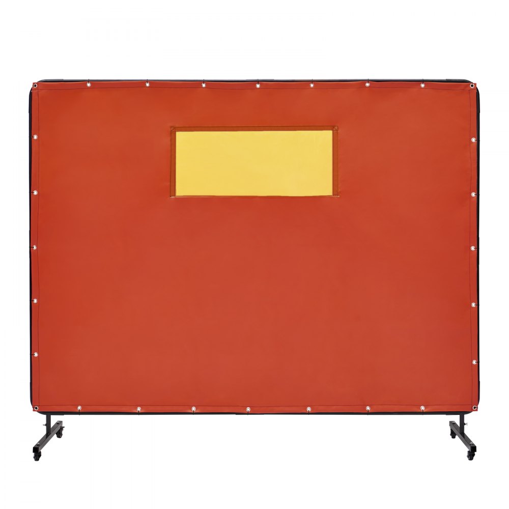 VEVOR svářečská zástěna s rámem, 6' x 8' zástěna svářečských záclon, ohnivzdorná vinylová ochranná zástěna se 4 otočnými kolečky (2 uzamykatelné) a průhledným oknem pro dílnu/průmysl, červená