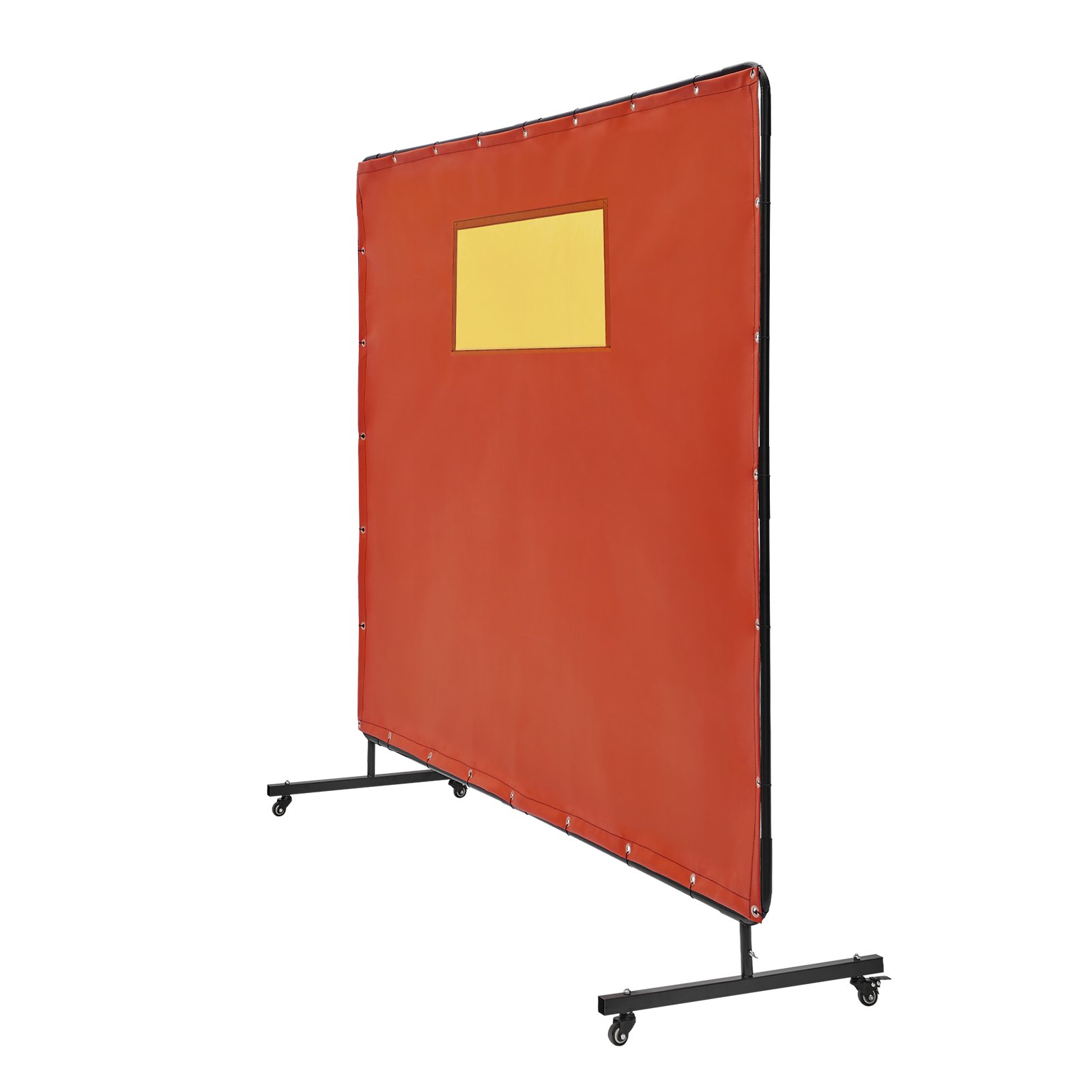 VEVOR Welding Screen with Frame, 6' x 8' Welding Curtain Screens, Flame-Resistant Vinyl Welding Protection Screen with 4 Swivel Wheels (2 Lockable) & Transparent Window for Workshop/Industrial, Red