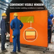 VEVOR Welding Screen with Frame, 6' x 8' Welding Curtain Screens, Flame-Resistant Vinyl Welding Protection Screen with 4 Swivel Wheels (2 Lockable) & Transparent Window for Workshop/Industrial, Yellow
