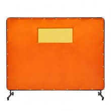 VEVOR Welding Screen with Frame, 6' x 8' Welding Curtain Screens, Flame-Resistant Vinyl Welding Protection Screen with 4 Swivel Wheels (2 Lockable) & Transparent Window for Workshop/Industrial, Yellow