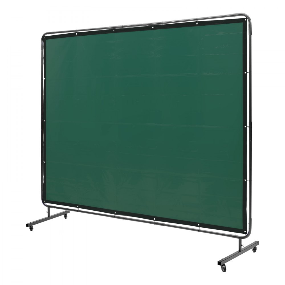 VEVOR Welding Screen with Frame, 1.83 x 2.44 m Welding Curtain Screen, Flame-Resistant Vinyl Welding Protection Screen on 4 Swivel Wheels (2 Lockable), Moveable & Professional for Workshop/Industrial, Green