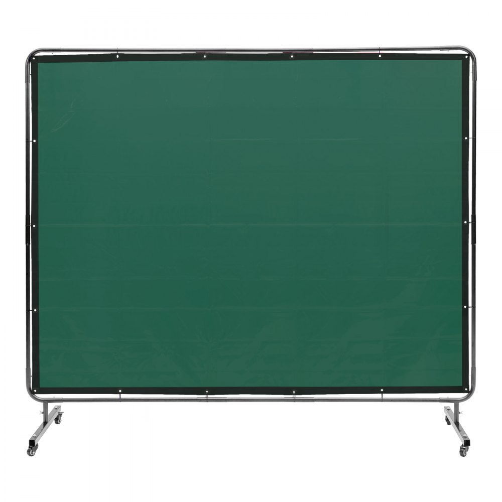 VEVOR Welding Screen with Frame, 1.83 x 2.44 m Welding Curtain Screen, Flame-Resistant Vinyl Welding Protection Screen on 4 Swivel Wheels (2 Lockable), Moveable & Professional for Workshop/Industrial, Green
