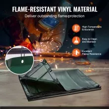 VEVOR Welding Screen with Frame, 6' x 8' Welding Curtain Screen, Flame-Resistant Vinyl Welding Protection Screen on 4 Swivel Wheels (2 Lockable), Moveable & Professional for Workshop/Industrial, Green