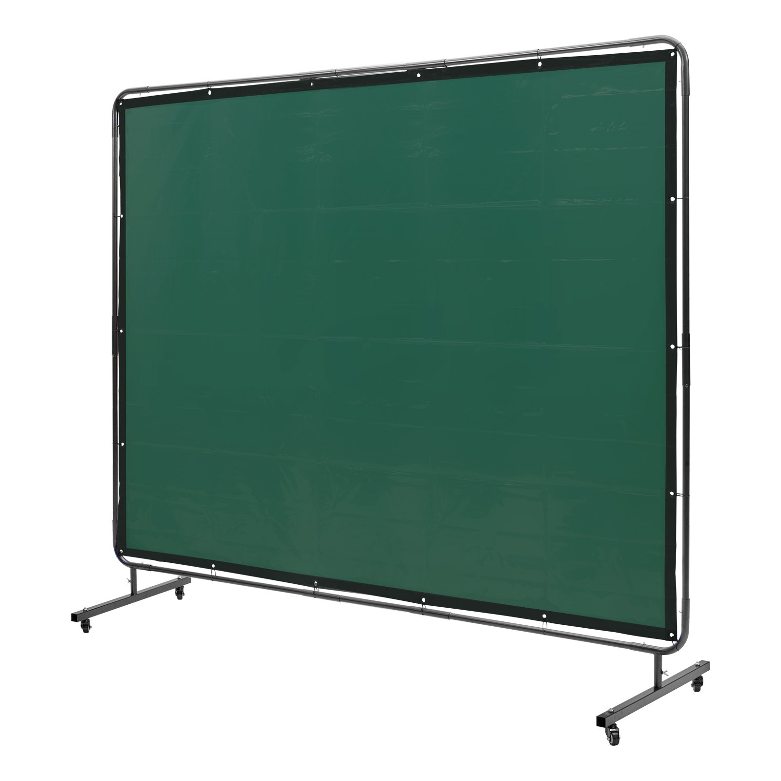VEVOR Welding Screen with Frame, 1.83 x 2.44 m Welding Curtain Screen, Flame-Resistant Vinyl Welding Protection Screen on 4 Swivel Wheels (2 Lockable), Moveable & Professional for Workshop/Industrial, Green