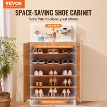 VEVOR Rattan Shoe Cabinet, 5 Tiers Shoe Storage Organizer with 2 Doors and Adjustable Shelves, 40.35" Tall Rattan Shoe Storage Entryway Cabinet Ideal for Entryway, Closet, Hallway, Light Wood Color